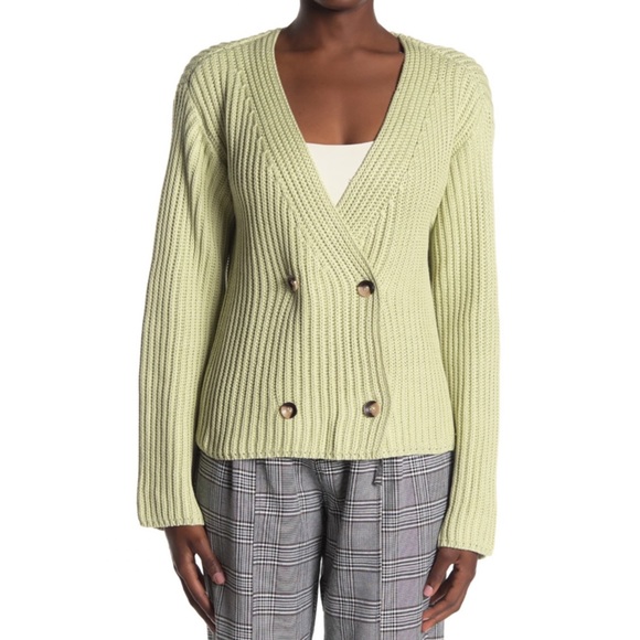 Double Breasted Button Sweater In Light Green - Picture 2 of 3